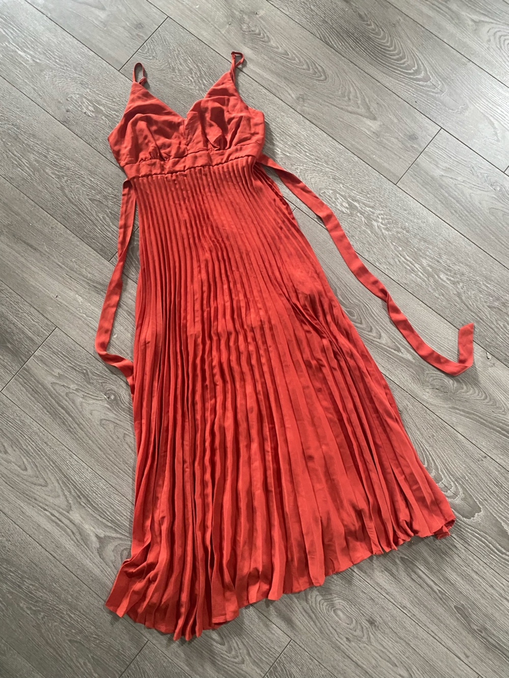 Charmed Hearts Red Pleated Maxi Dress with Wrap Tie